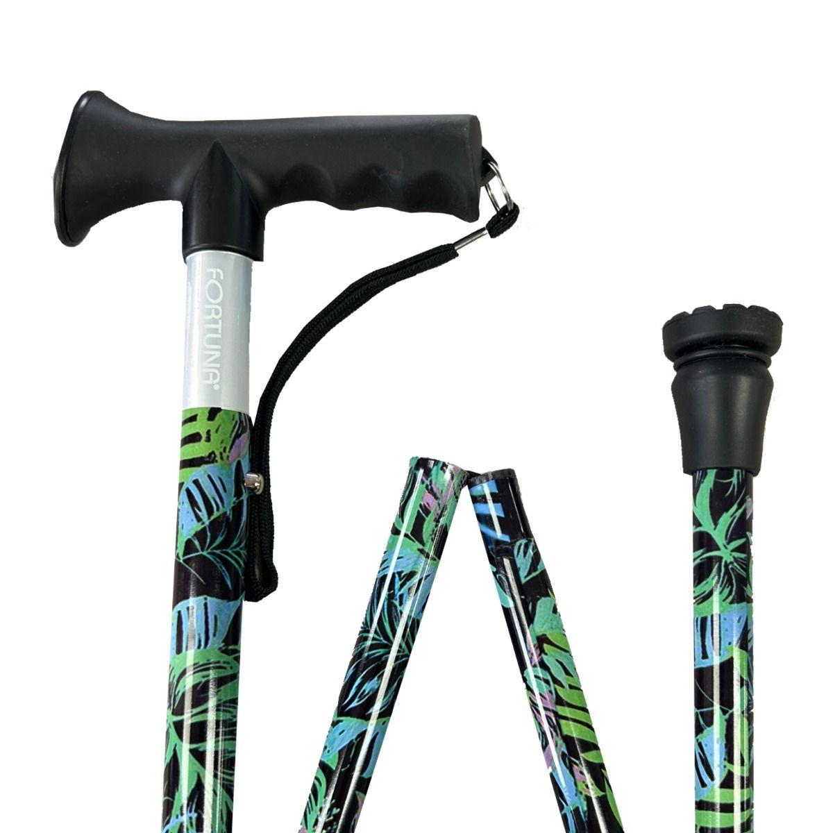 Palm Leaves Walking Stick Folding Height Adjustable T-Handle