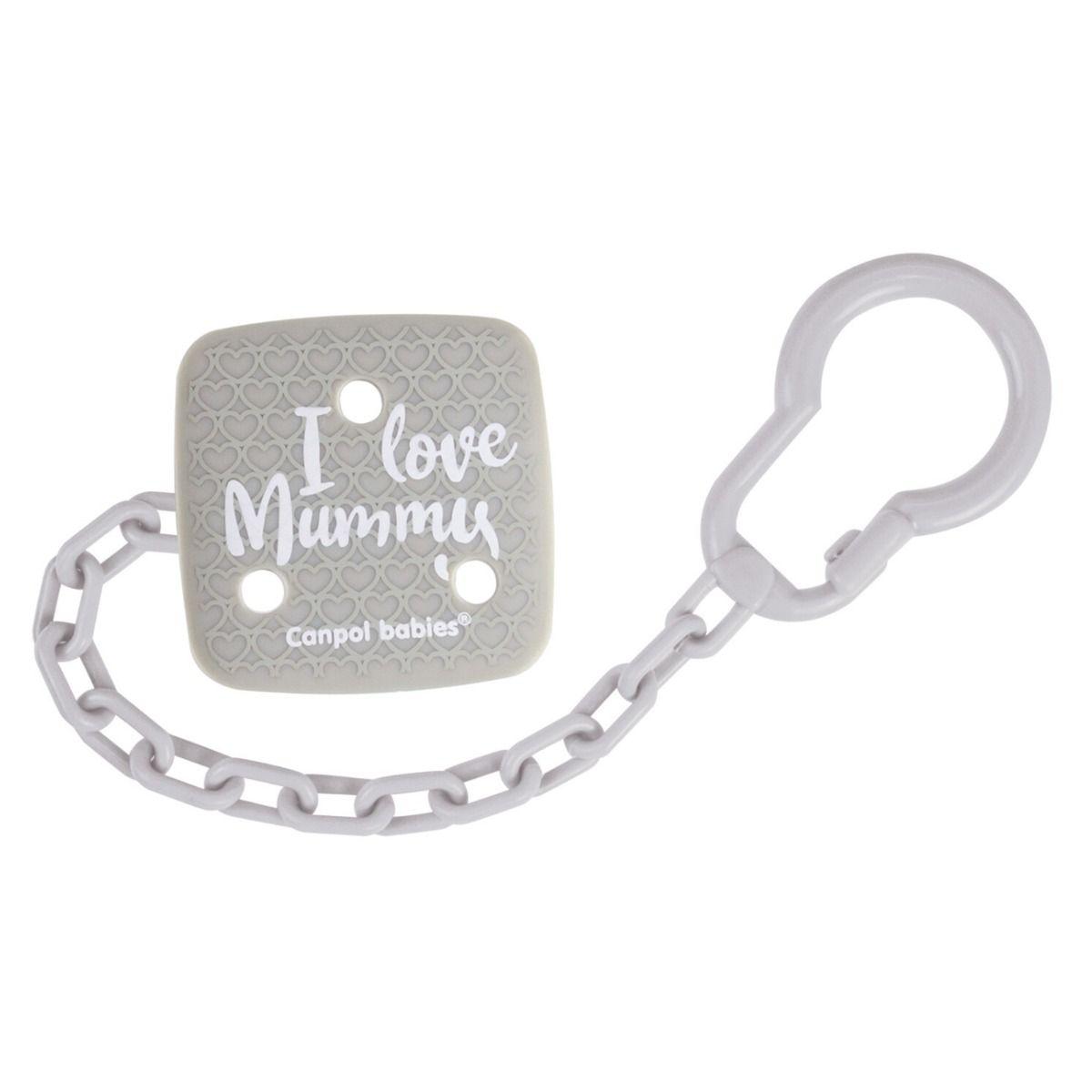 Canpol babies Soother Holder I Love Mummy grey