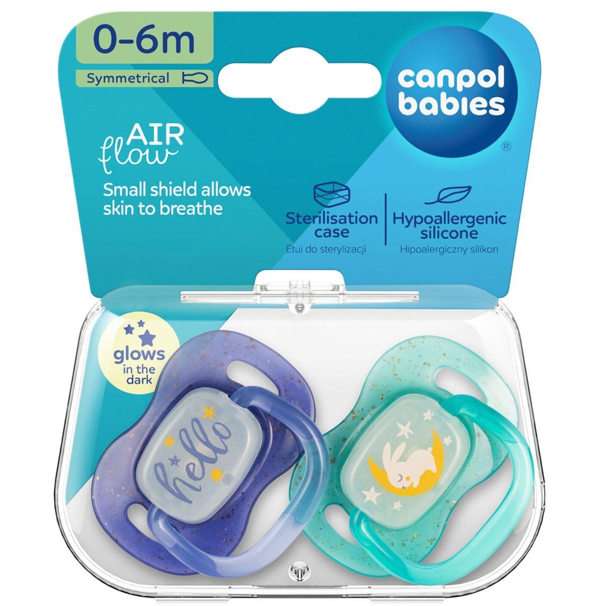 Canpol babies Silicone Symmetrical Soother 0-6m NightGlow 2psc blue