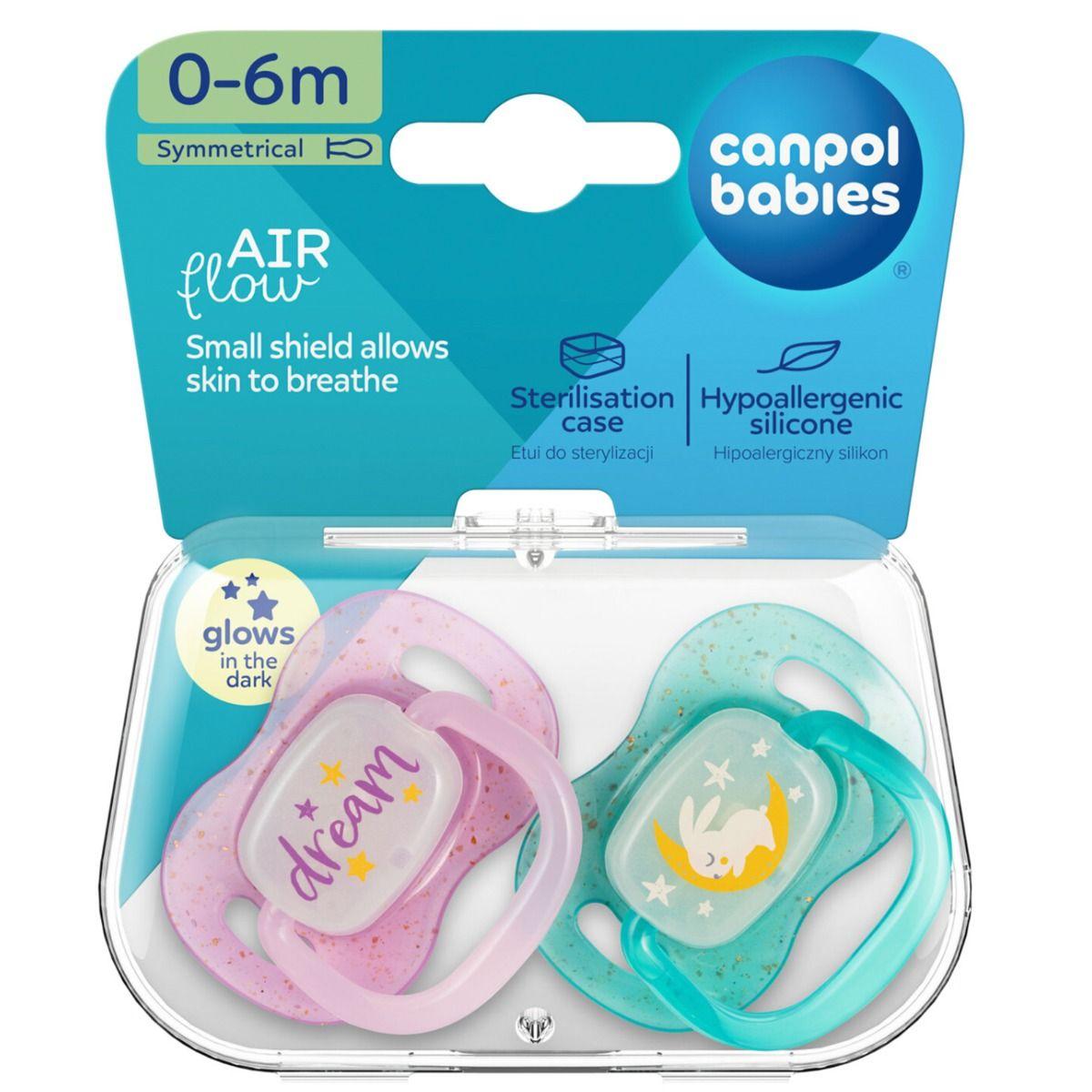 Canpol babies Silicone Symmetrical Soother 0-6m NightGlow 2psc pink
