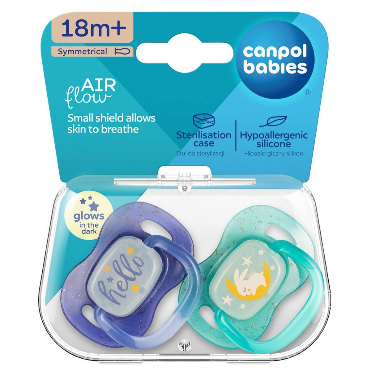 Canpol babies Silicone Symmetrical Soother 18+m NightGlow 2psc blue