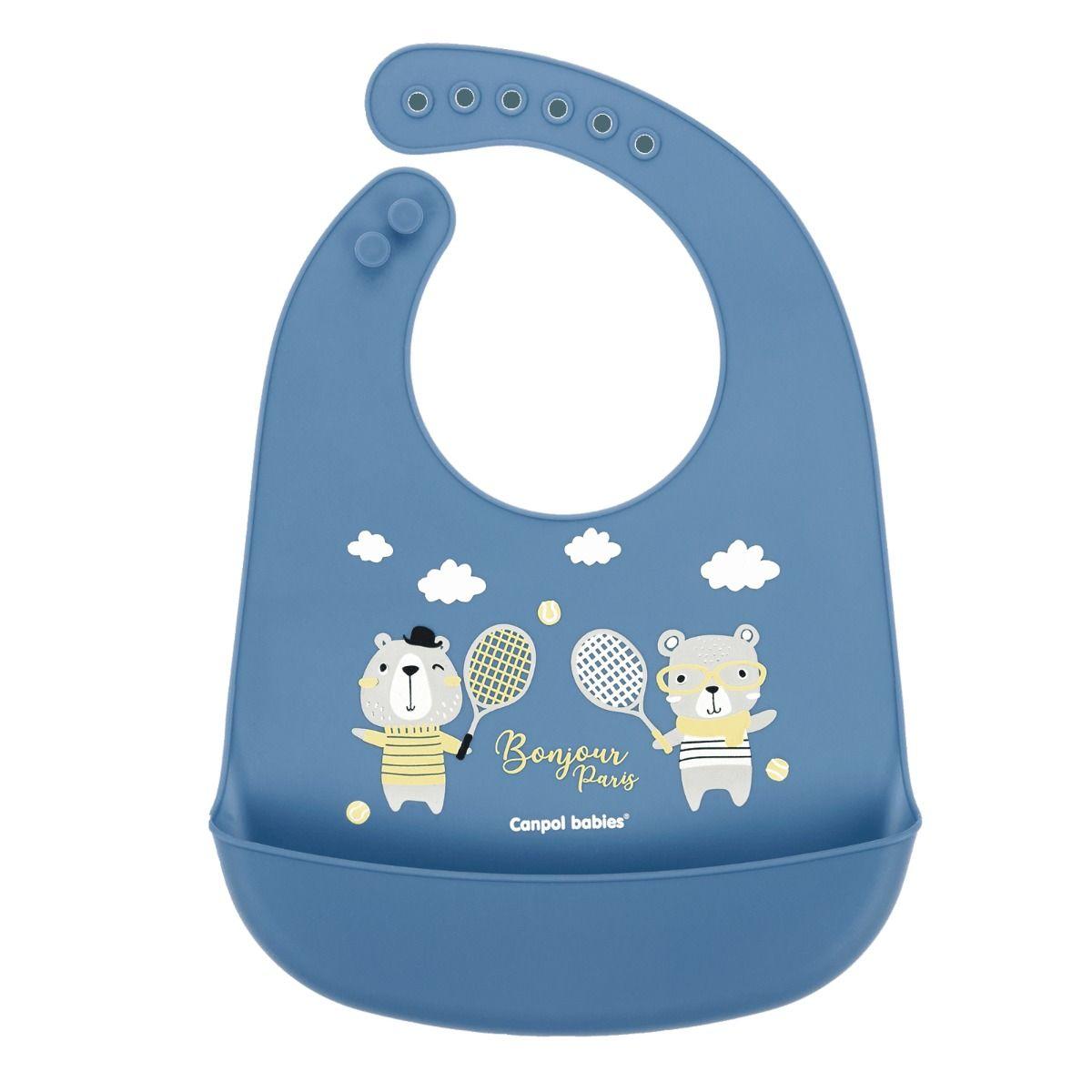 Canpol babies Silicone Bib with Pocket BONJOUR PARIS navy blue