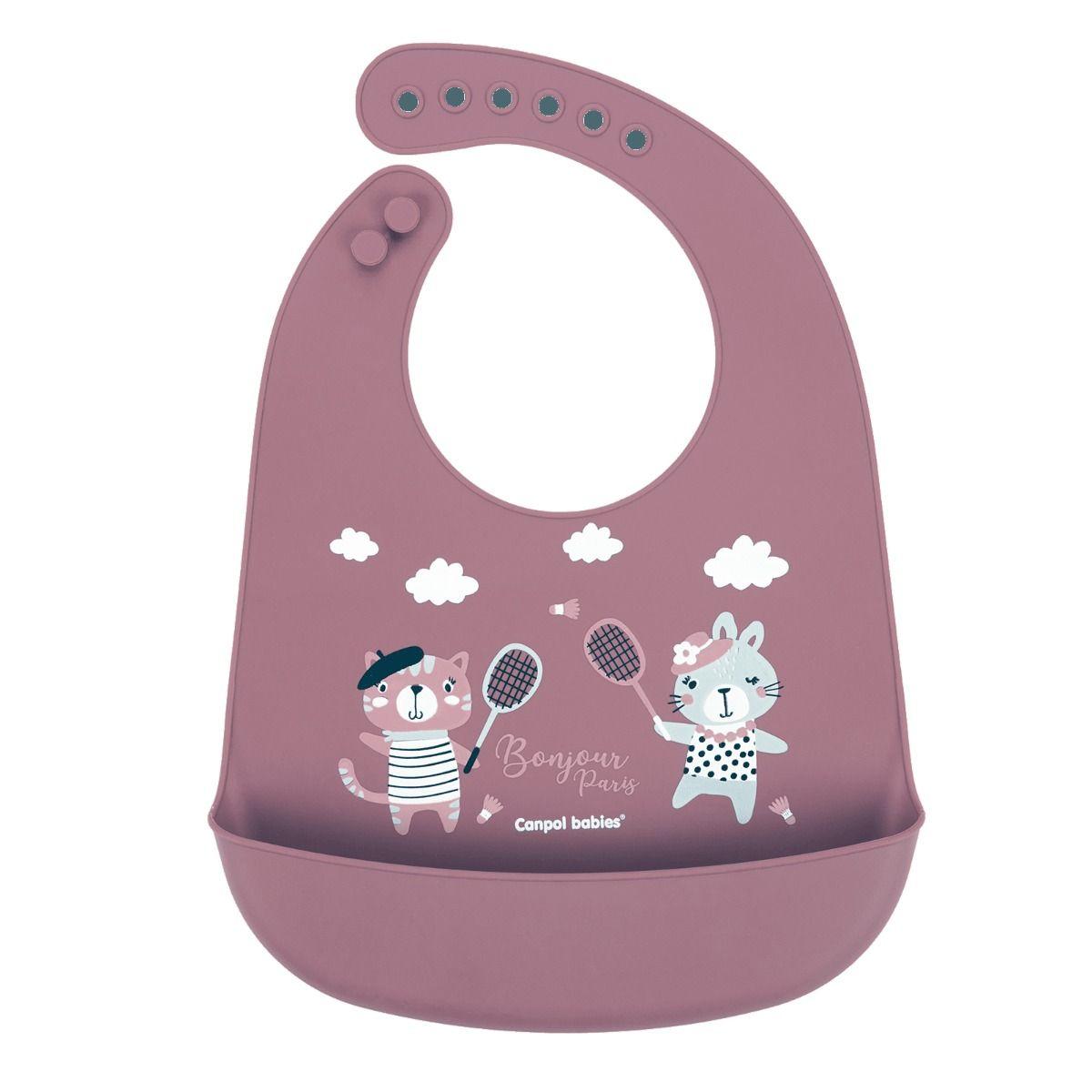Canpol babies Silicone Bib with Pocket BONJOUR PARIS dark red