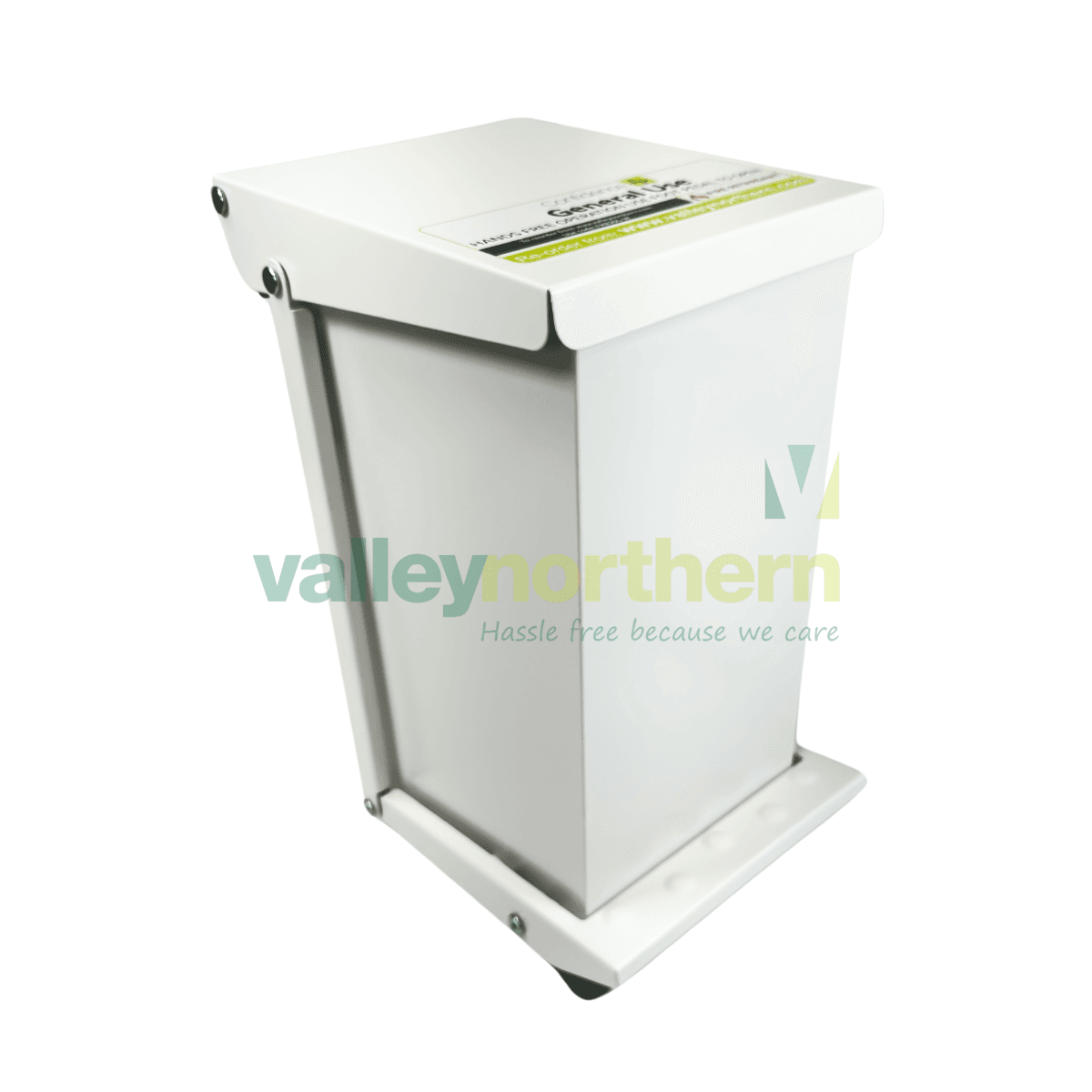 70L Bin with White lid, "General Waste" - Sackholder Fire Retardent Waste Bin - FRB70L-W