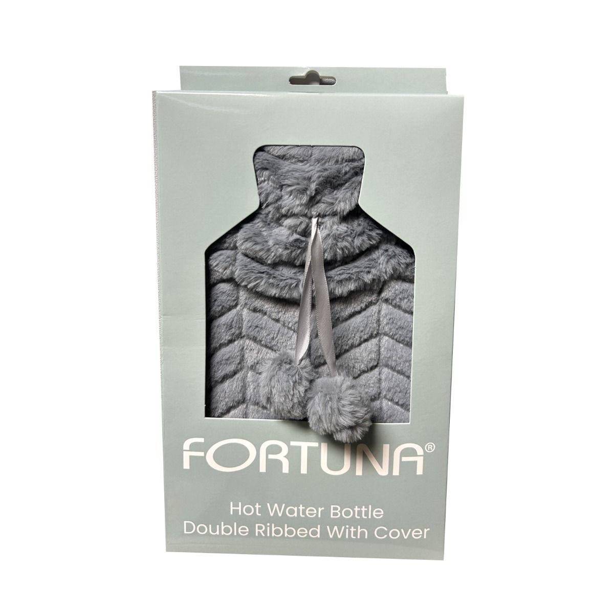 Fortuna Hot Water Bottle with Fur Cover Light Grey