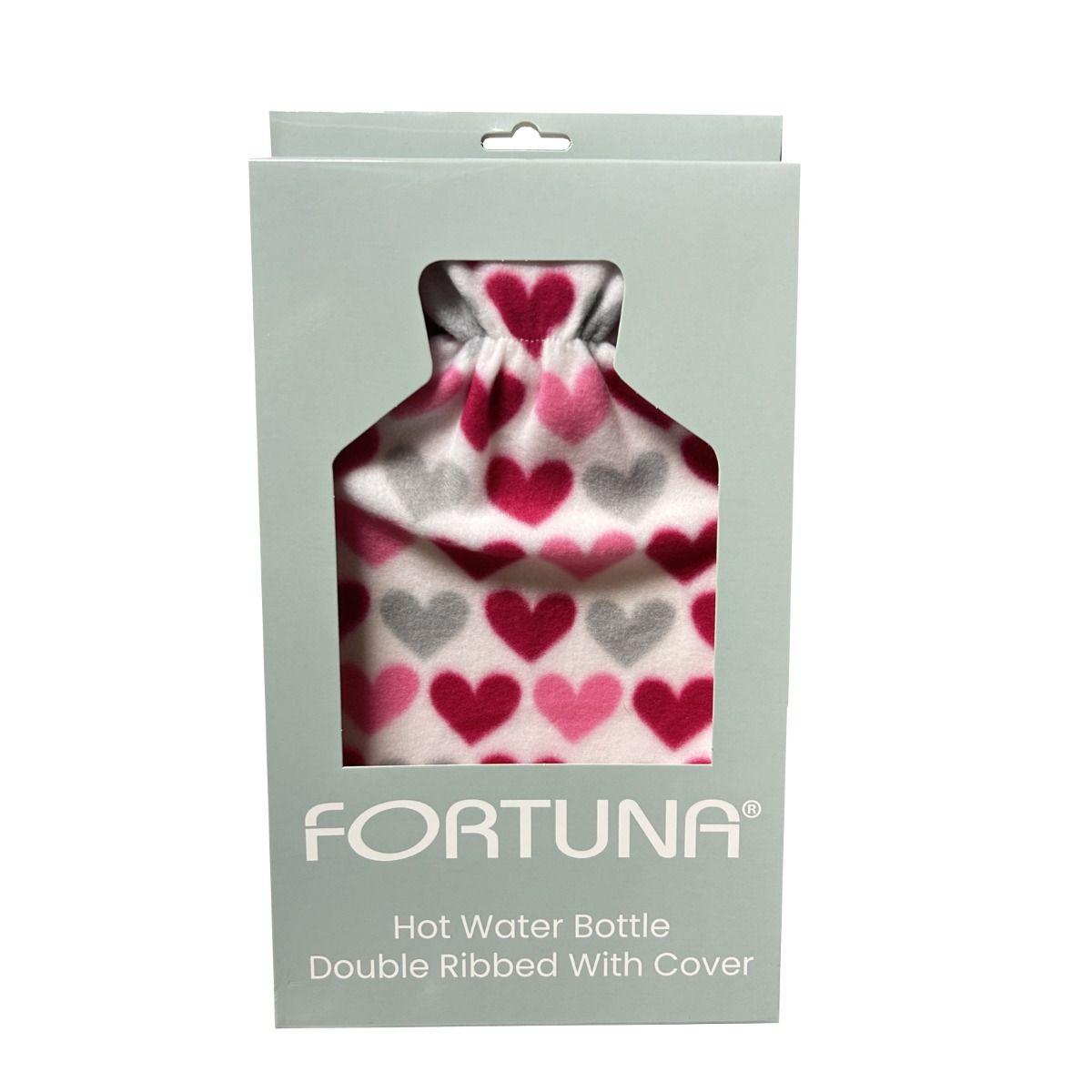 Fortuna Hot Water Bottle with Fleece Cover Hearts