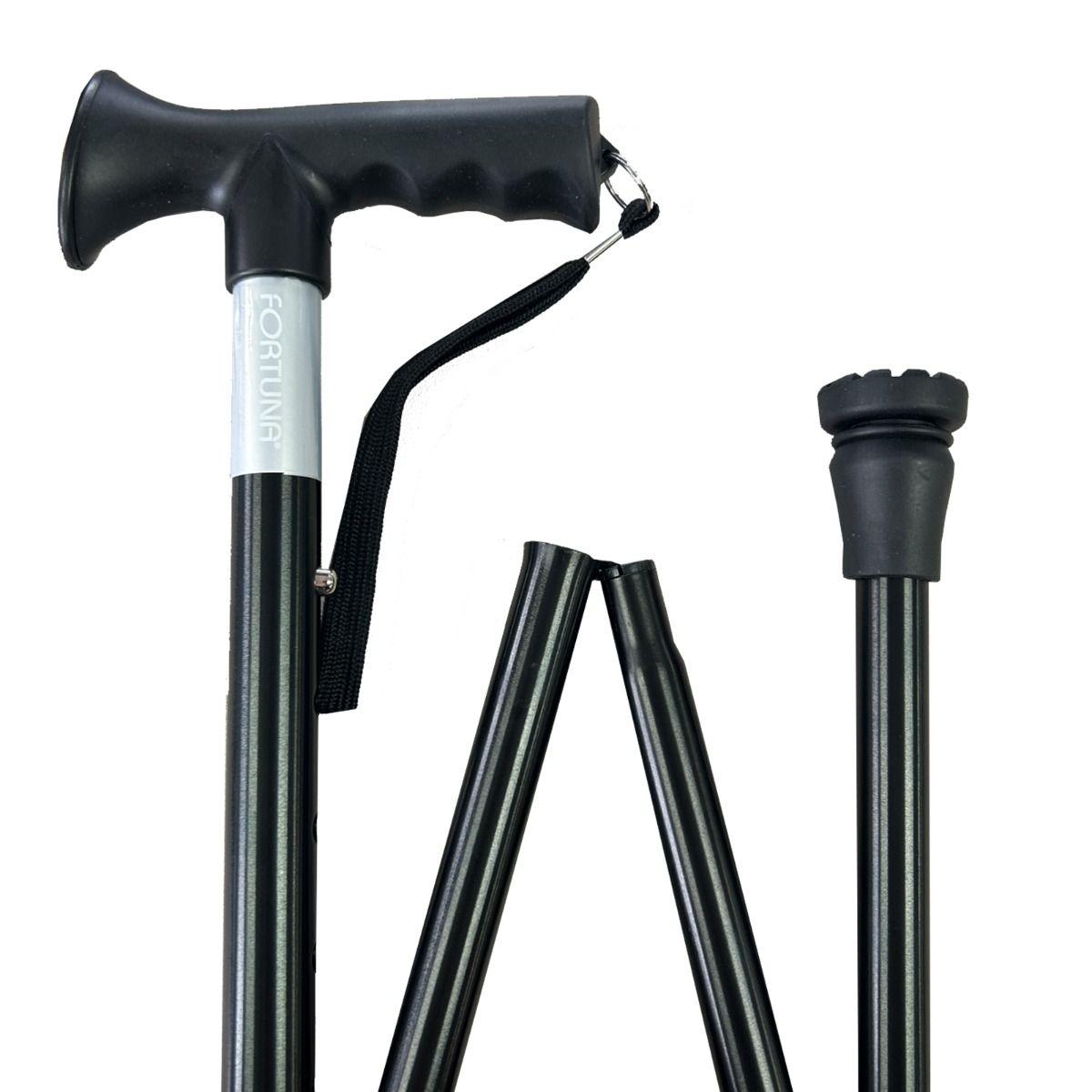 Black Walking Stick Folding Height Adjustable T-Handle