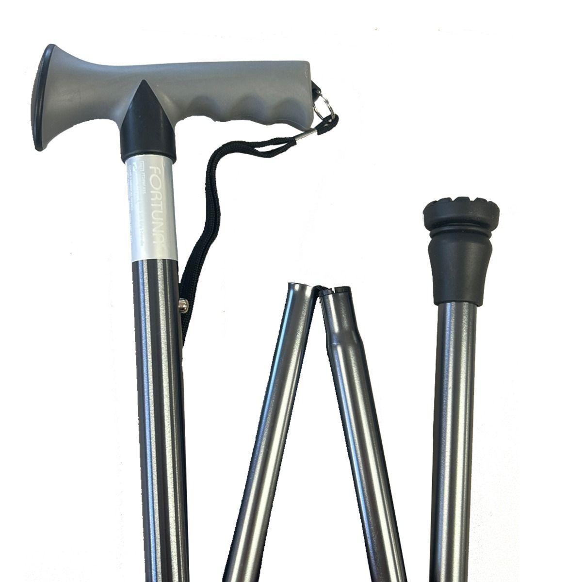 Gunmetal Walking Stick Folding Height Adjustable T-Handle