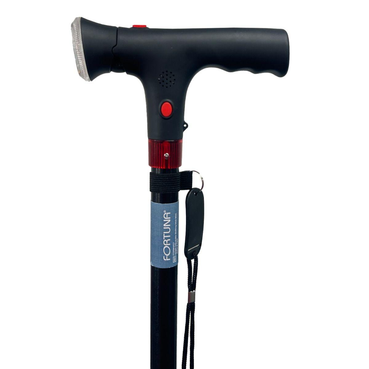 Alarm and Light Walking Stick Height Adjustable T-Handle Black