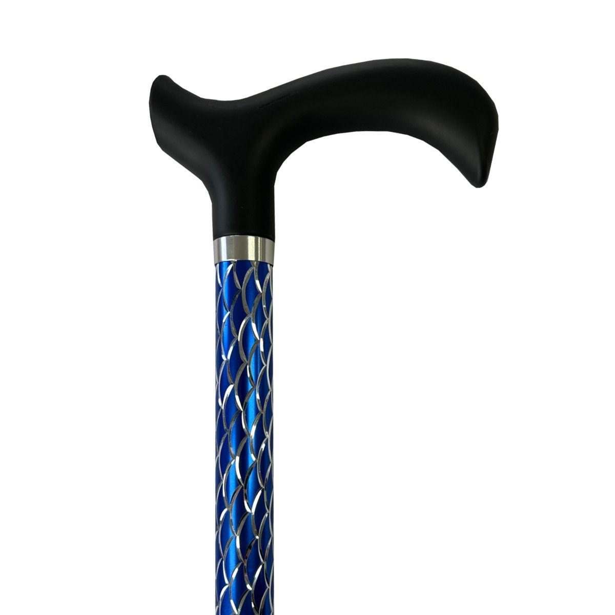 Luxe Engraved Blue Walking Stick Height Adjustable Derby Handle