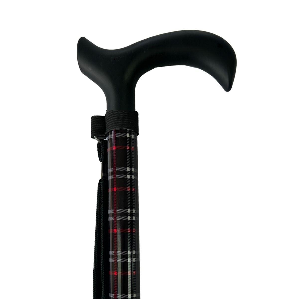 Tartan Black Walking Stick Height Adjustable Wooden Derby Handle