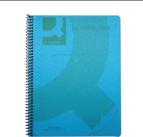 Q-Connect Spiral Bound Polypropylene Notebook 160 Pages A5 Blue (5 Pack) KF10034
