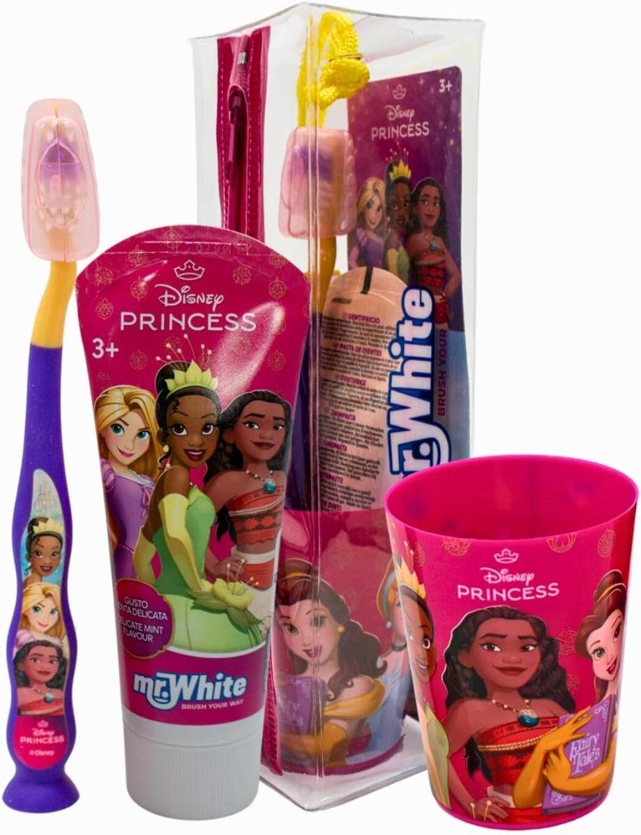 Princess Pouch Set for Kids Include Manual Toothbrush with Suction Cup & Travel Cap, Mild Mint Flavour Toothpaste 75ml, and Beaker By Mr.White