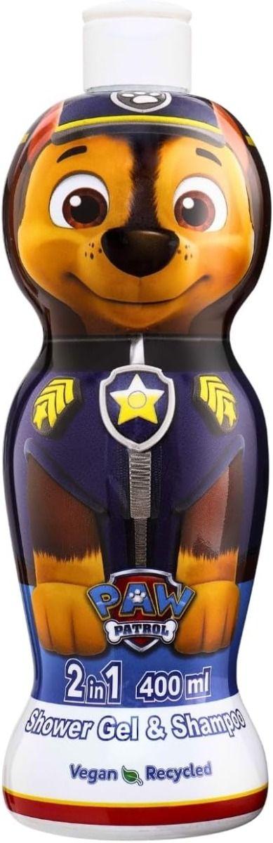 Paw Patrol Chase 2-in-1 Shower Gel & Shampoo for Kids & Adults – Vegan, 90% Natural Ingredients, Pleasant Scent, Paraben Free, Hydrating & Gentle Hair & Body Wash for children Ages 3+, 400ml