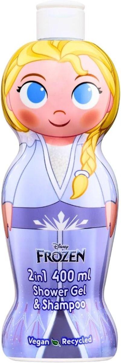 Disney Frozen 2-in-1 Shower Gel & Shampoo for Kids & Adults – Vegan, 90% Natural Ingredients, Pleasant Scent, Paraben Free, Elsa Bottle, Hydrating & Gentle Hair & Body Wash for children Ages 3+, 400ml