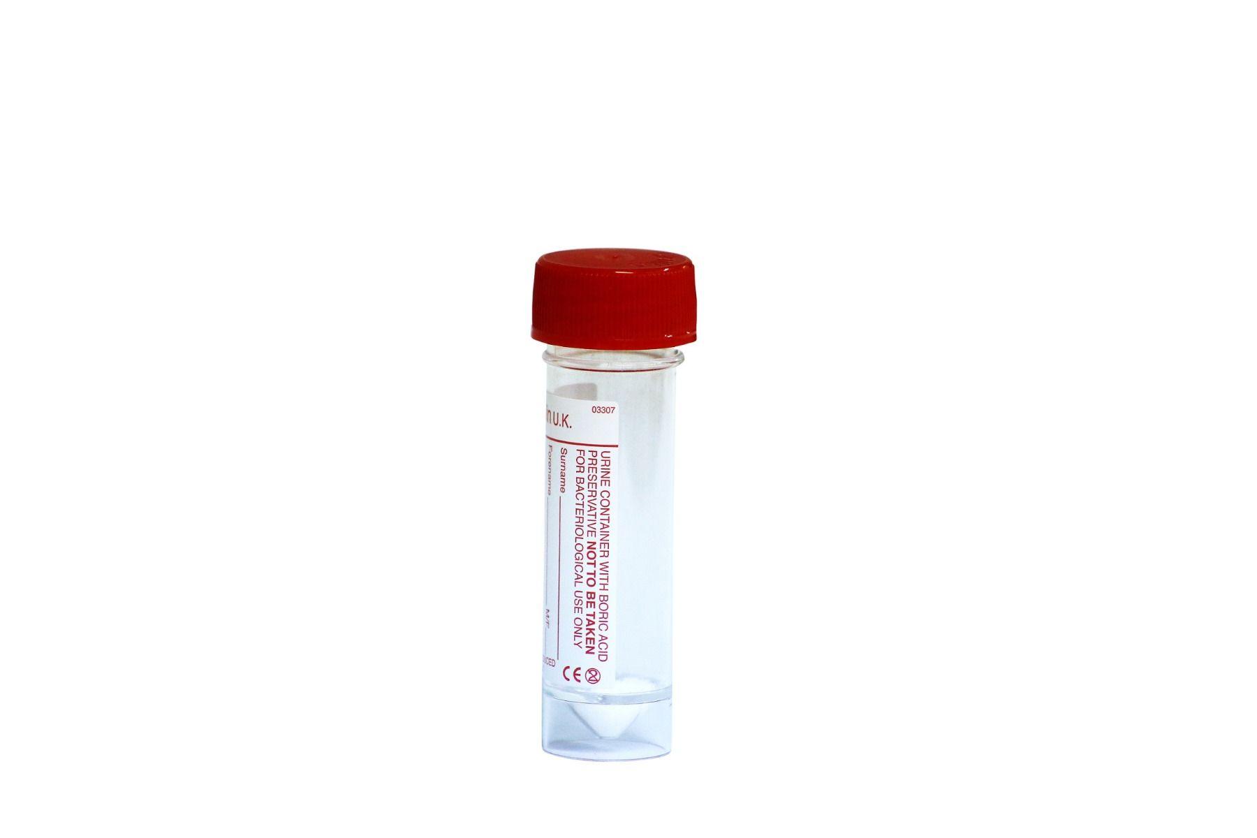 Sample Bottle - Thin 30ml With Boric Acid  Universal Specimen Urine Container